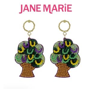 JANE MARIE Purple, Green, Yellow Mardi Gras Tree Beaded Earrings